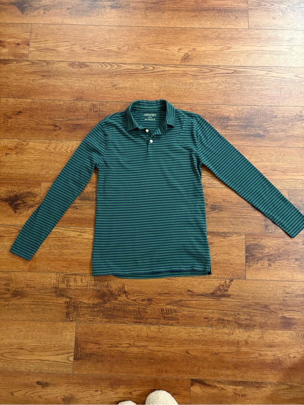 Crewcuts J.Crew Boys XXL 15-16 Green Navy Striped Long Sleeve Polo Shirt
